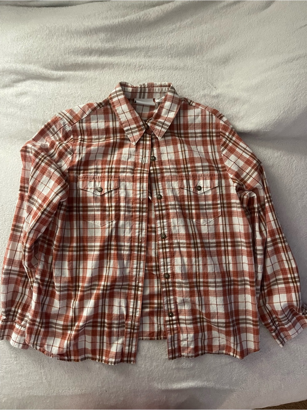 Alfred Dunner Rust and White Plaid Button-Down Shirt